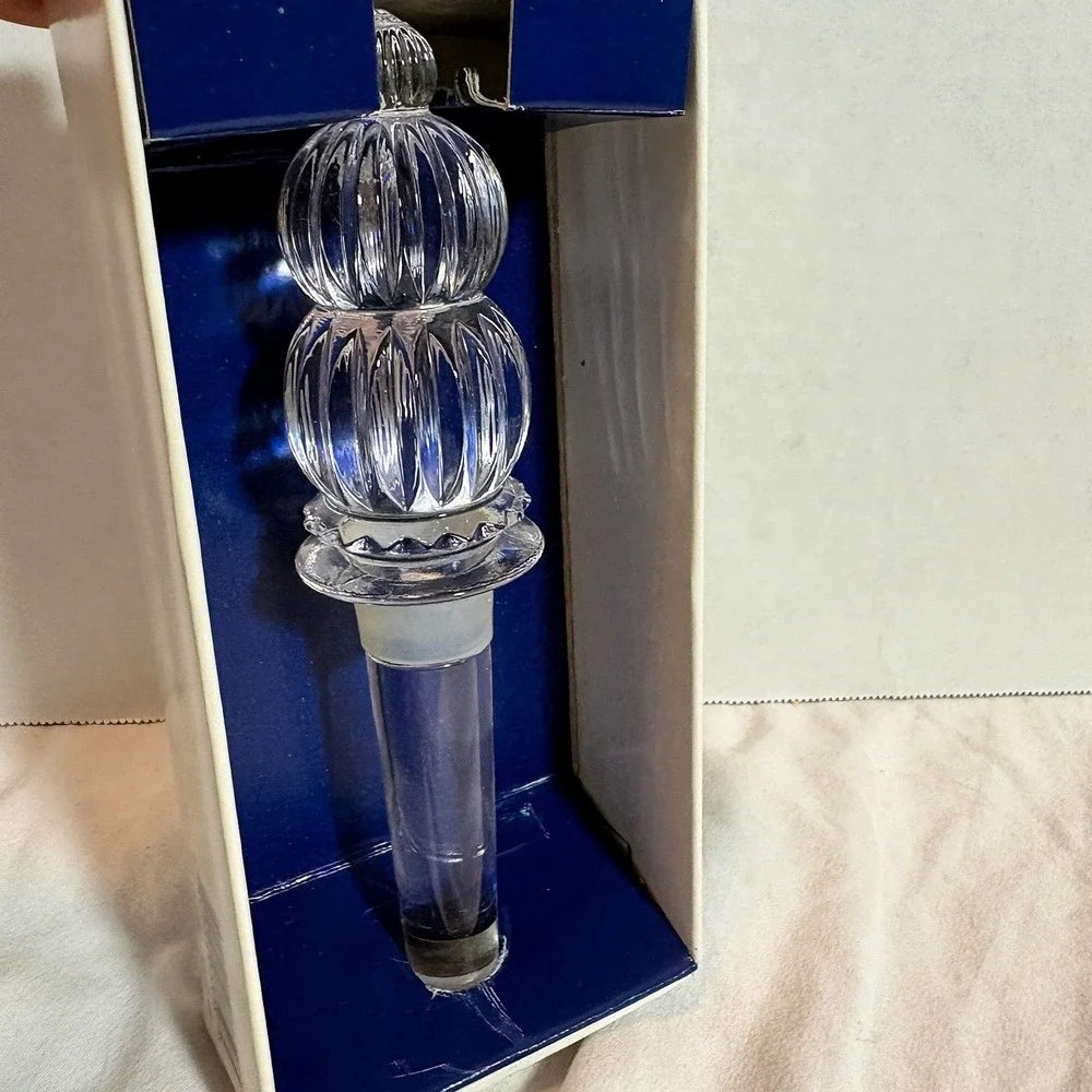Mikasa Crystal Wine Bottle Stopper Clear Glass Ribbed Finial Double Ball Austria
